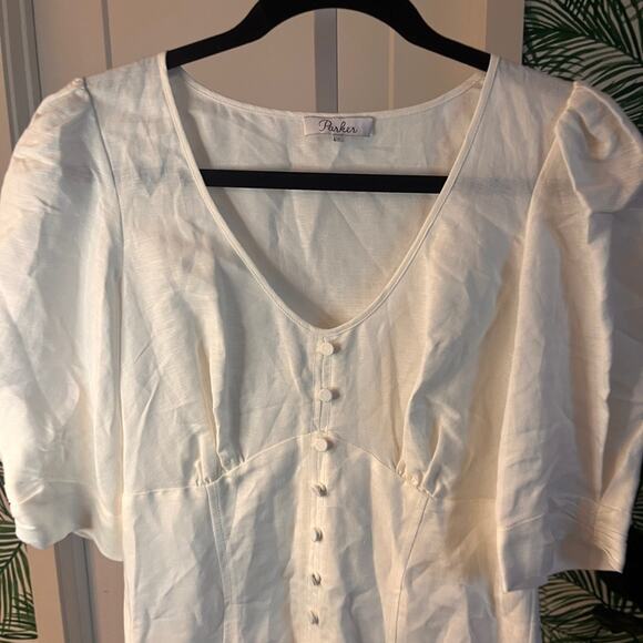 NEW Parker White Linen Puff Sleeve Mini Dress Size 4 - Picture 4 of 10